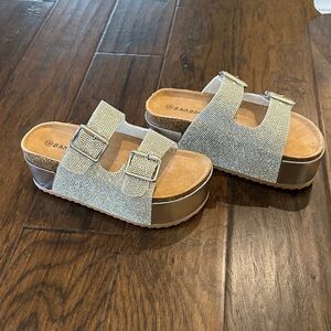 BAMBOO Silver Glitter Buckle Sandals